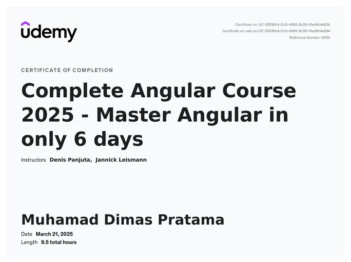 Mastering Angular certificate